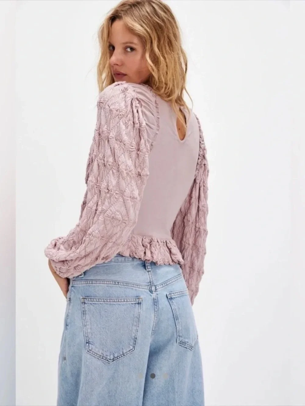 Free People Olivia Top Light Pink Ruffle Floral Long Sleeve Romantic Rare Y2K
